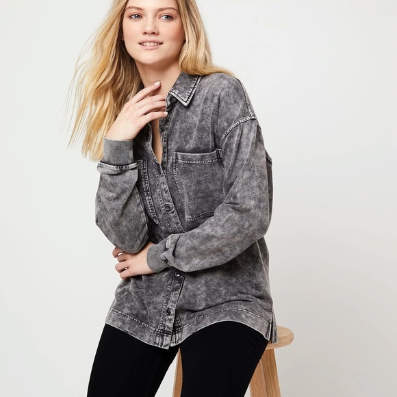 Jane and Delancey Jackets & Blazers - Women's Washed Black Denim Looking Short Sleeve Button Up Shirt
